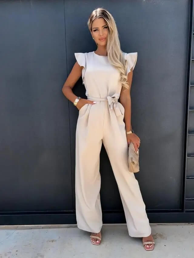Women’s Jumpsuit with Ruffled Sleeves and Integrated Belt