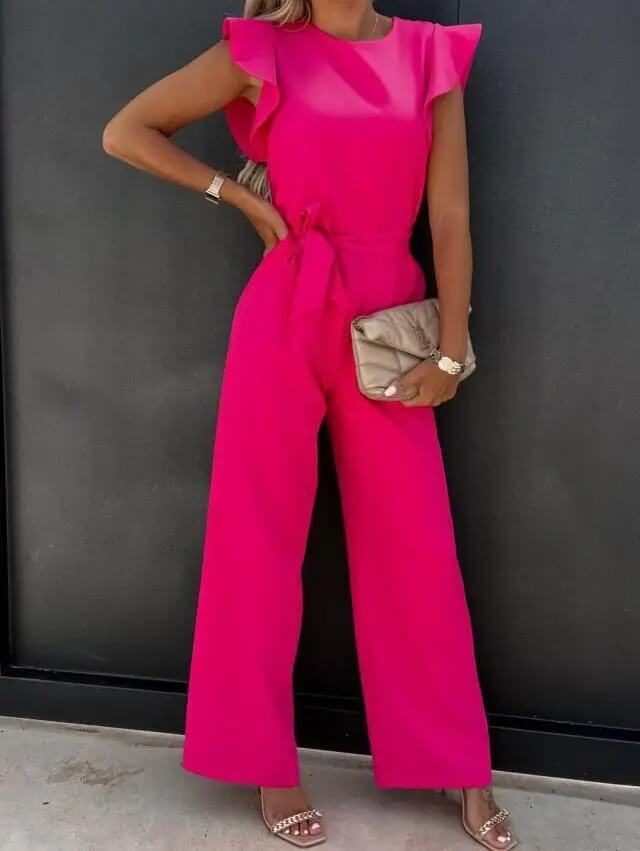 Women’s Jumpsuit with Ruffled Sleeves and Integrated Belt