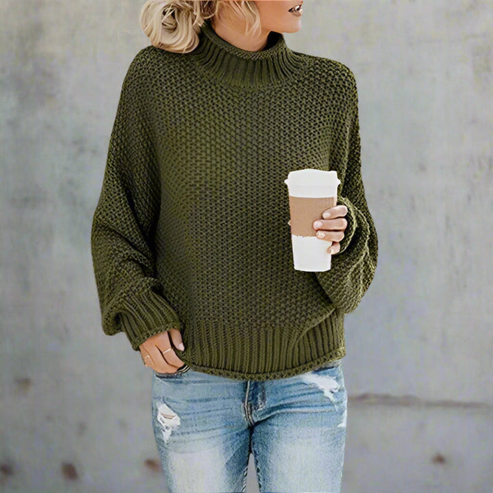 Women’s Knit Pullover Jumper with Turtleneck and Full Sleeves