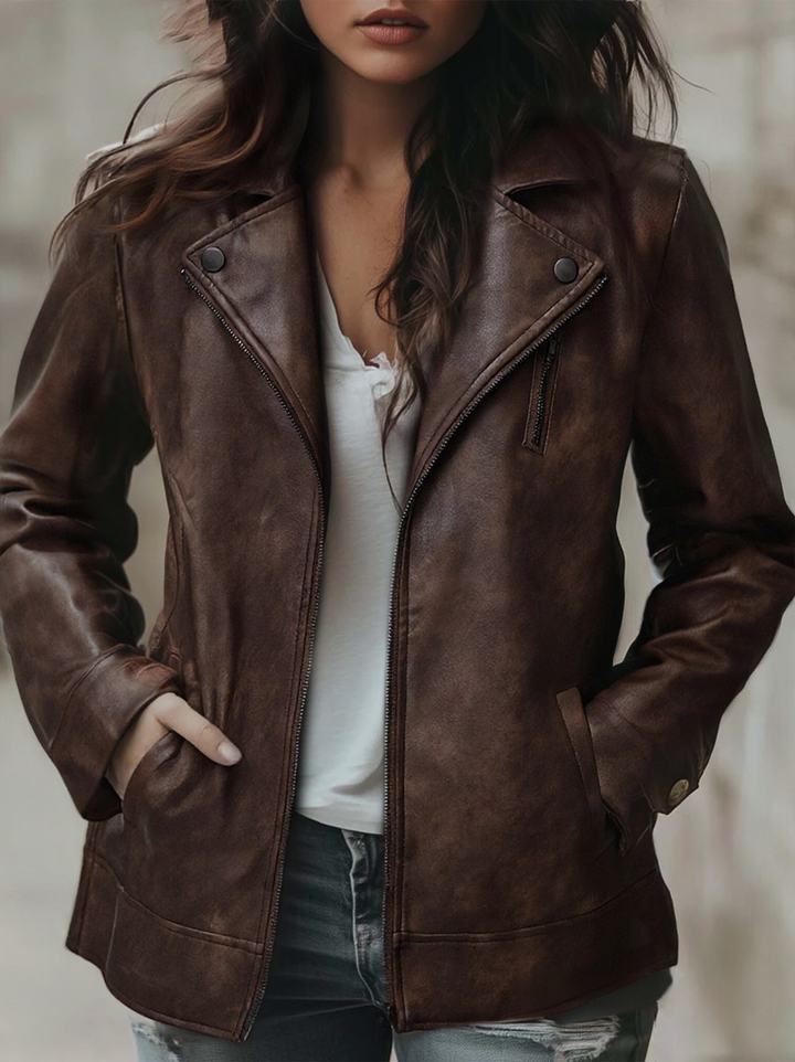 Women’s Lapel Vintage Jacket with Structured Lapel and Button Closure