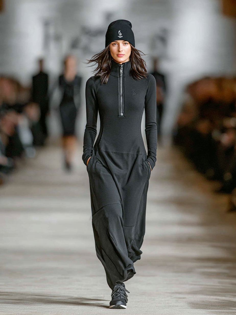 Womens Maxi Dress with Half‑High Collar and Zipper Closure