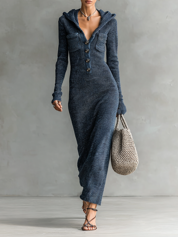Womens Maxi Dress with Hood and Long Sleeves