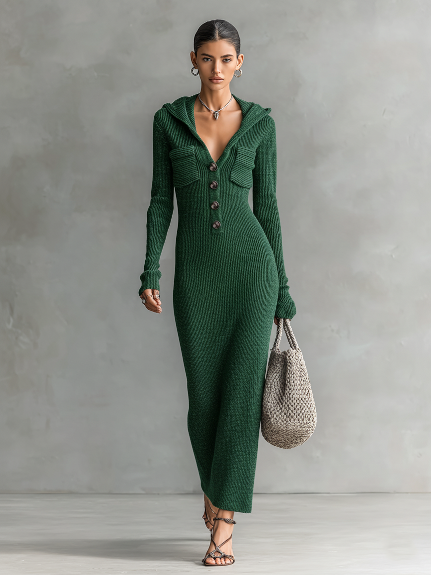 Womens Maxi Dress with Hood and Long Sleeves