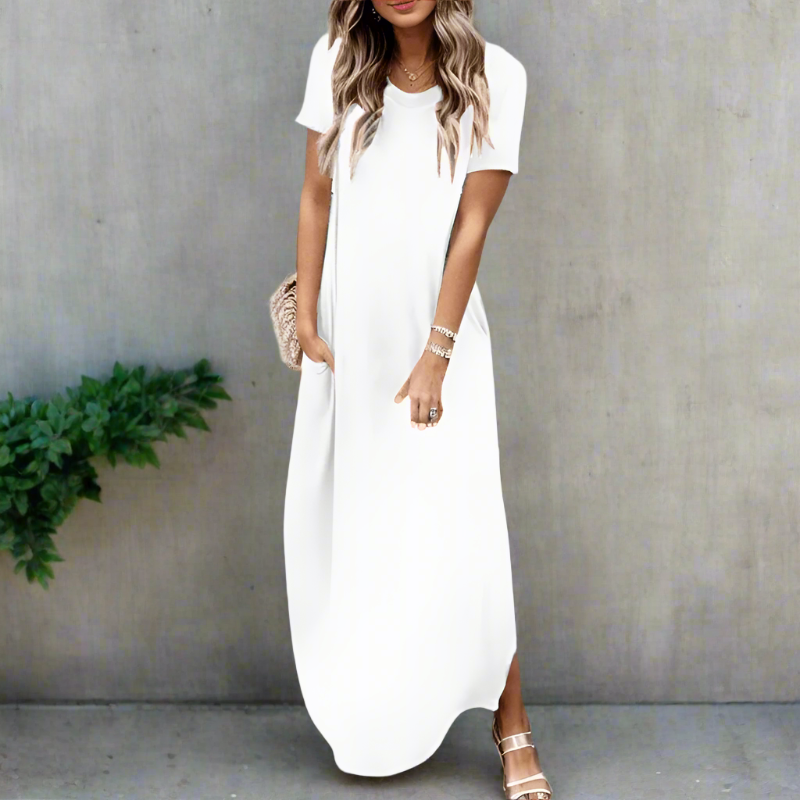 Women’s Maxi Dress with V-Neck and Side Slit