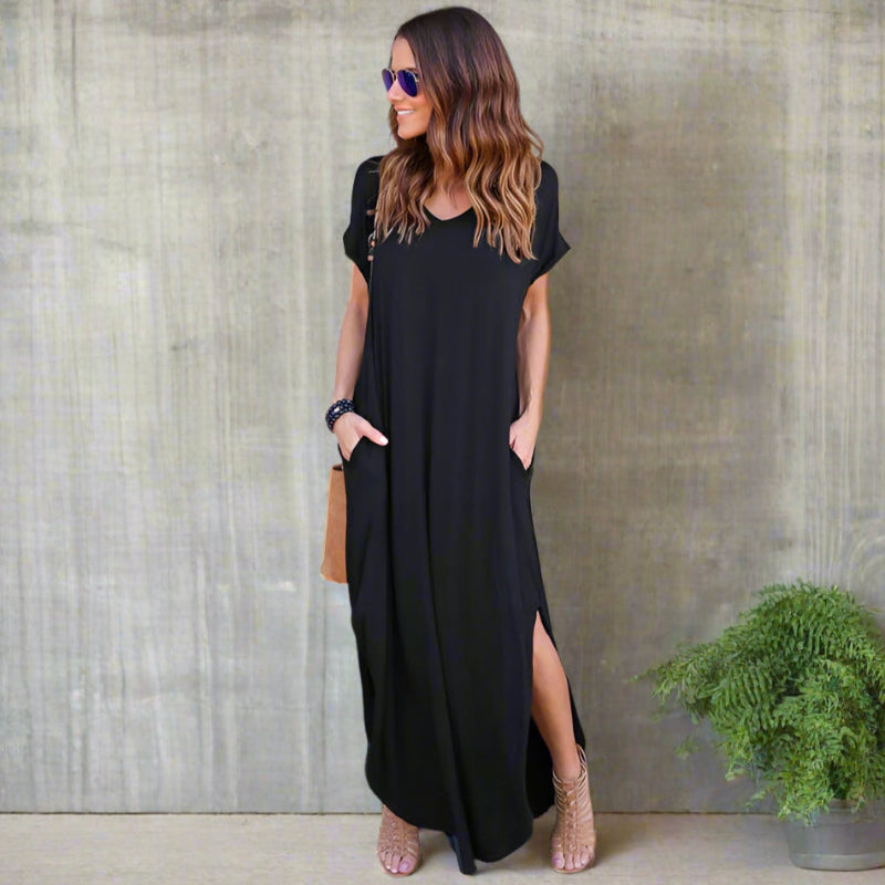 Women’s Maxi Dress with V-Neck and Side Slit