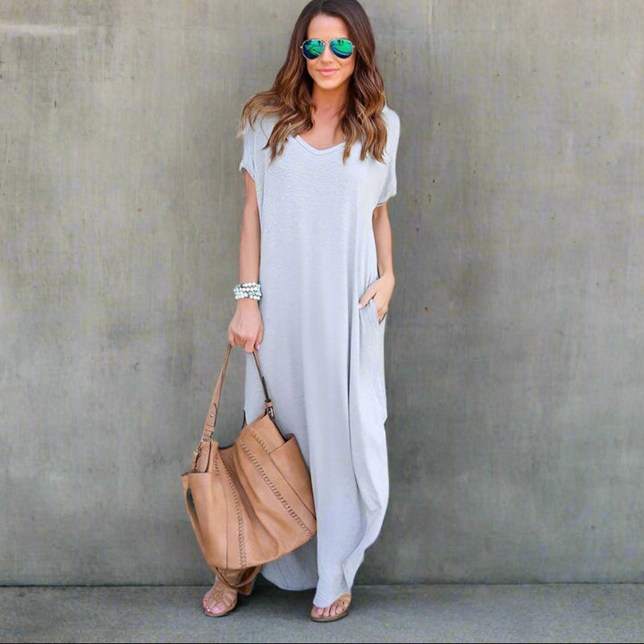 Women’s Maxi Dress with V-Neck and Side Slit