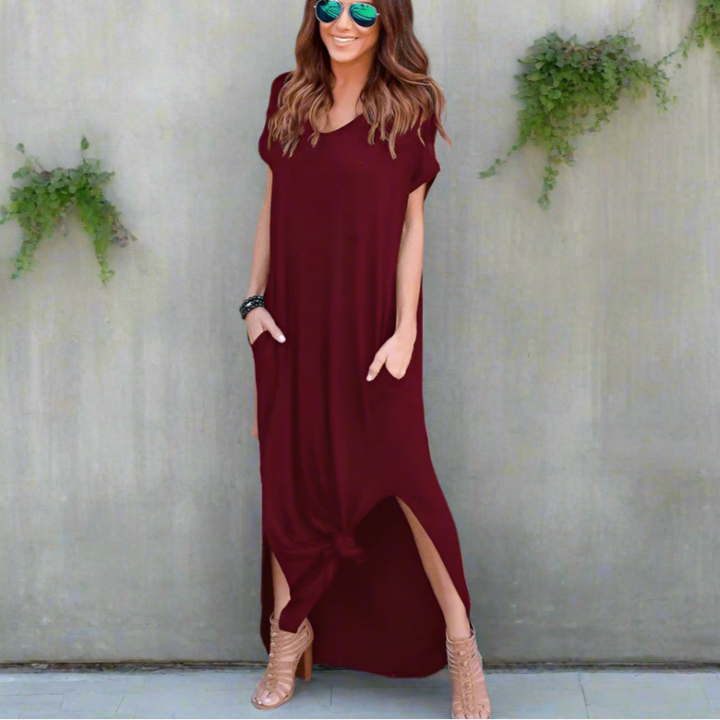 Women’s Maxi Dress with V-Neck and Side Slit