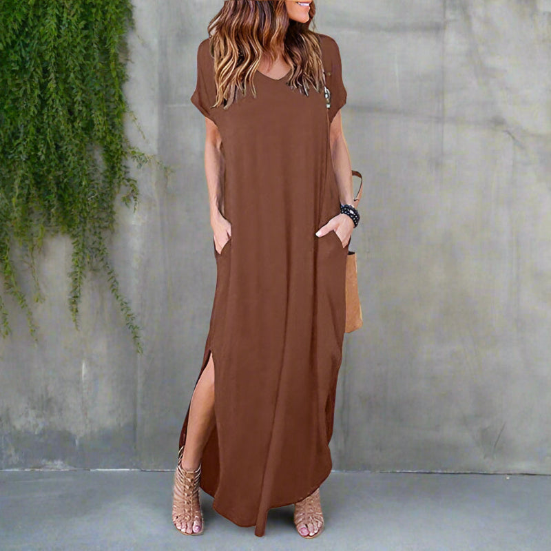Women’s Maxi Dress with V-Neck and Side Slit