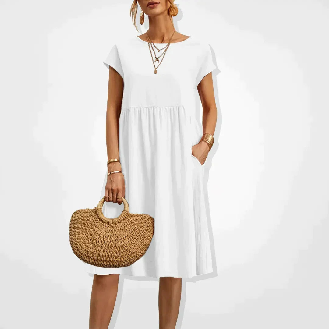 Women’s Midi Dress with Empire Waist and Side Pockets