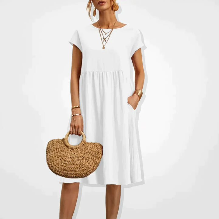 Women’s Midi Dress with Empire Waist and Side Pockets