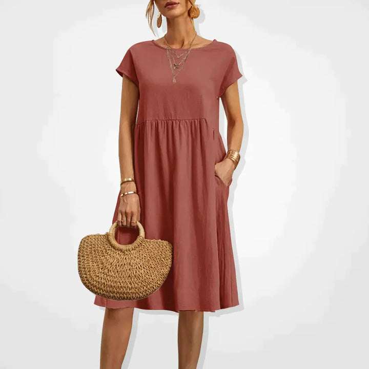 Women’s Midi Dress with Empire Waist and Side Pockets