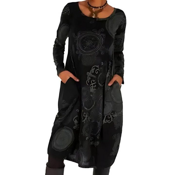 Women’s Midi Dress with Long Sleeves and Pockets