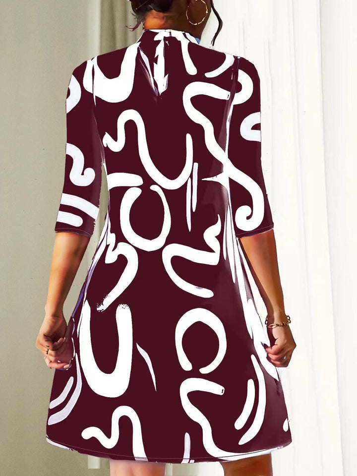 Women’s Mini Dress with Round Neck and 3/4 Sleeves
