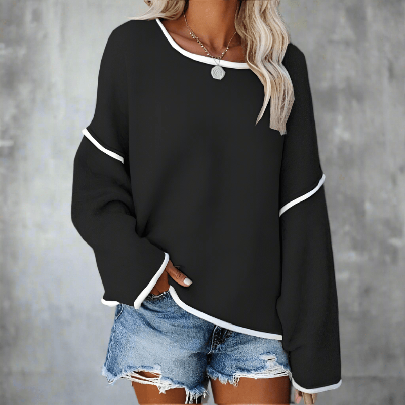 Womens Oversized Casual Pullover Jumper with Patchwork Design and Long Sleeves