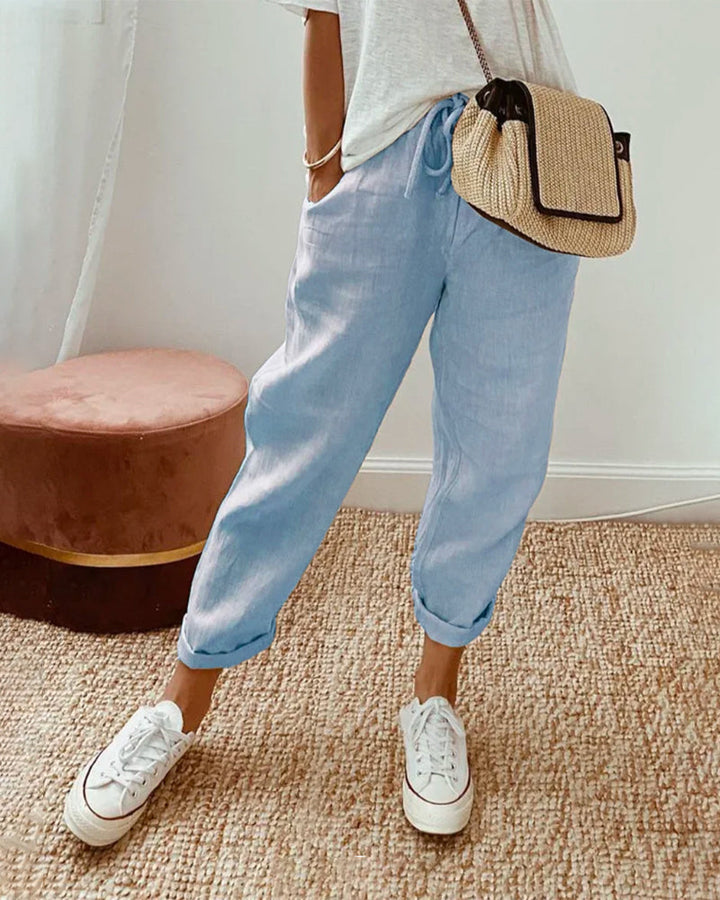 Women's Pants with Elastic Waistband and Side Pockets