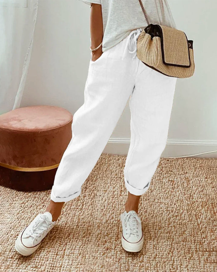 Women's Pants with Elastic Waistband and Side Pockets