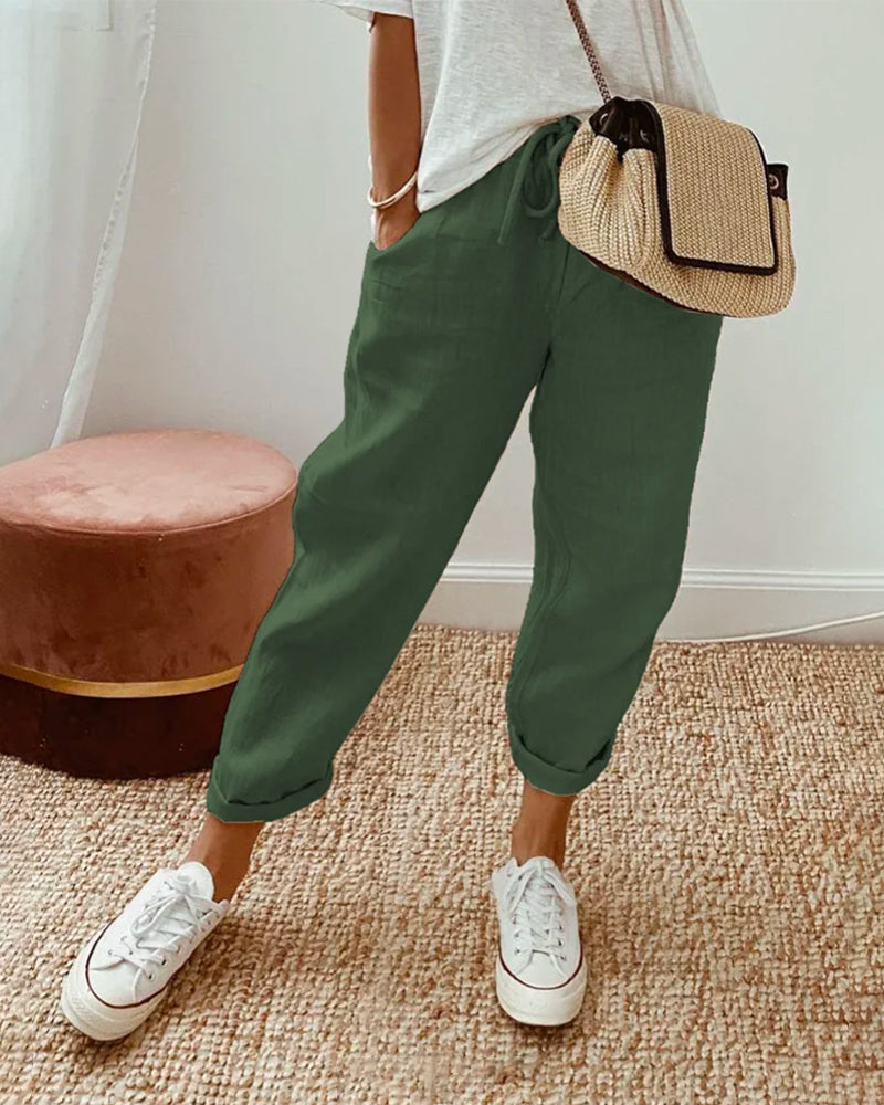 Women's Pants with Elastic Waistband and Side Pockets