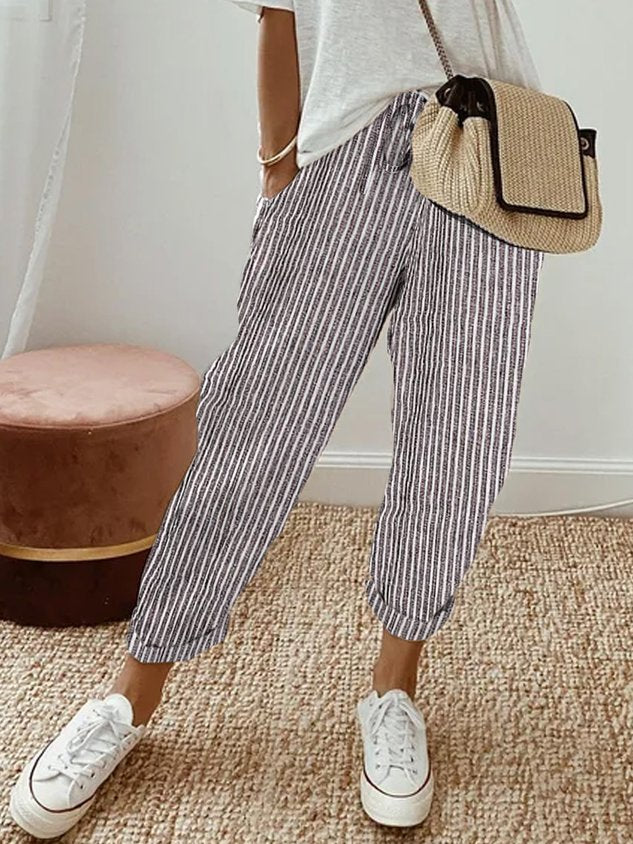 Women's Pants with Elastic Waistband and Side Pockets