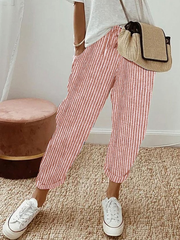 Women's Pants with Elastic Waistband and Side Pockets