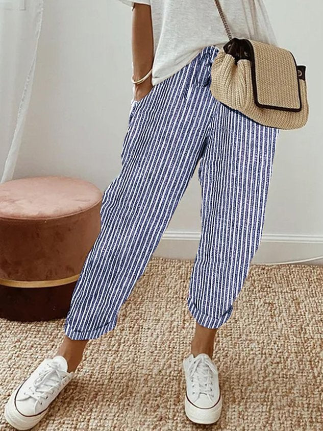 Women's Pants with Elastic Waistband and Side Pockets
