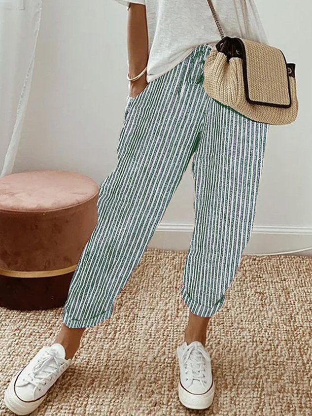Women's Pants with Elastic Waistband and Side Pockets