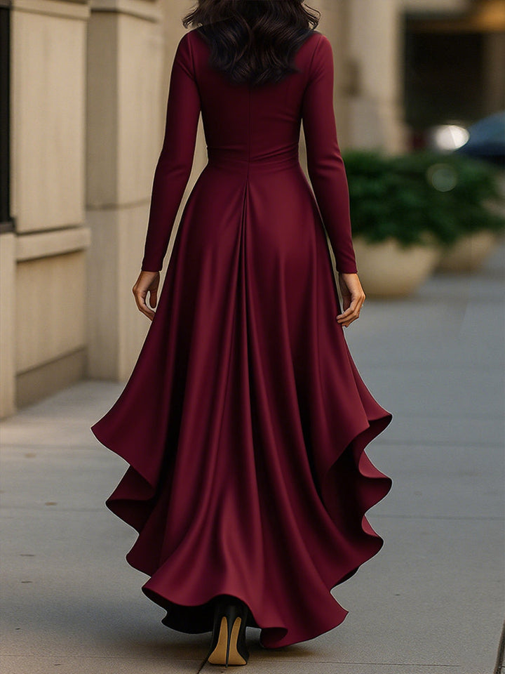 Women’s Satin Maxi Dress with V-Neckline and Ruffled Hem