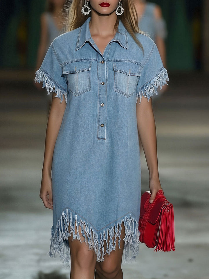 Women’s Shirt Dress with Tassels and Button Closure