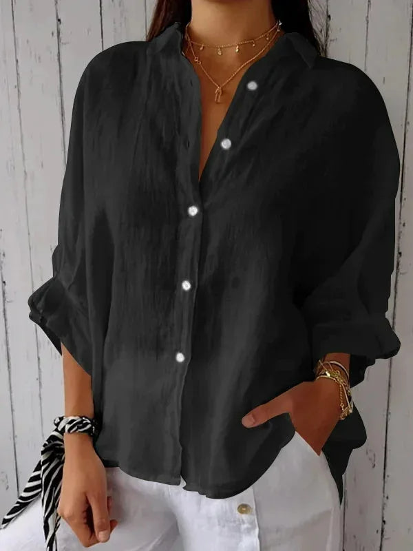 Women’s Shirt with V-Neck and Back Slit with Bow Tie
