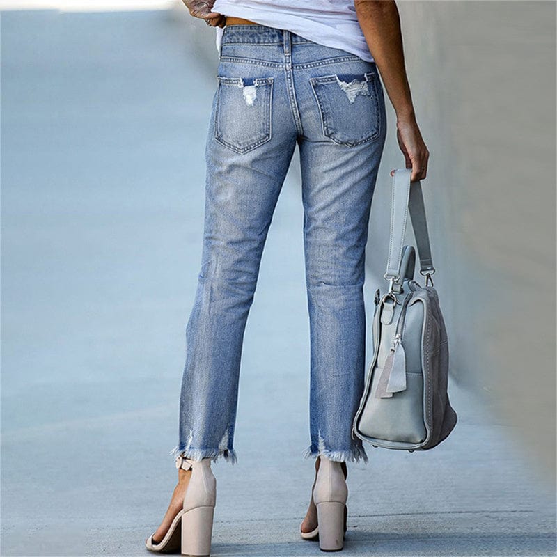 Womens Skinny Pants with Ripped Distressed Details and High Waist