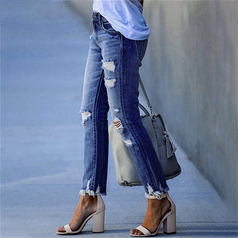 Womens Skinny Pants with Ripped Distressed Details and High Waist