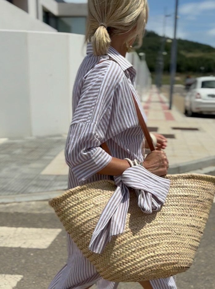 Women's Striped Shirt Dress with Button Placket and Shirt Collar