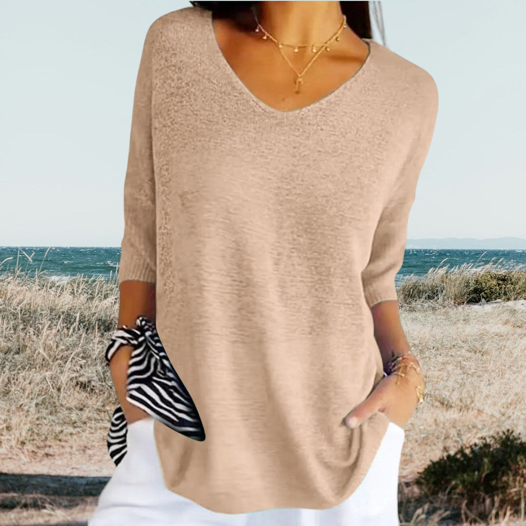 Women’s Summer Blouse with V-Neck and Relaxed Fit