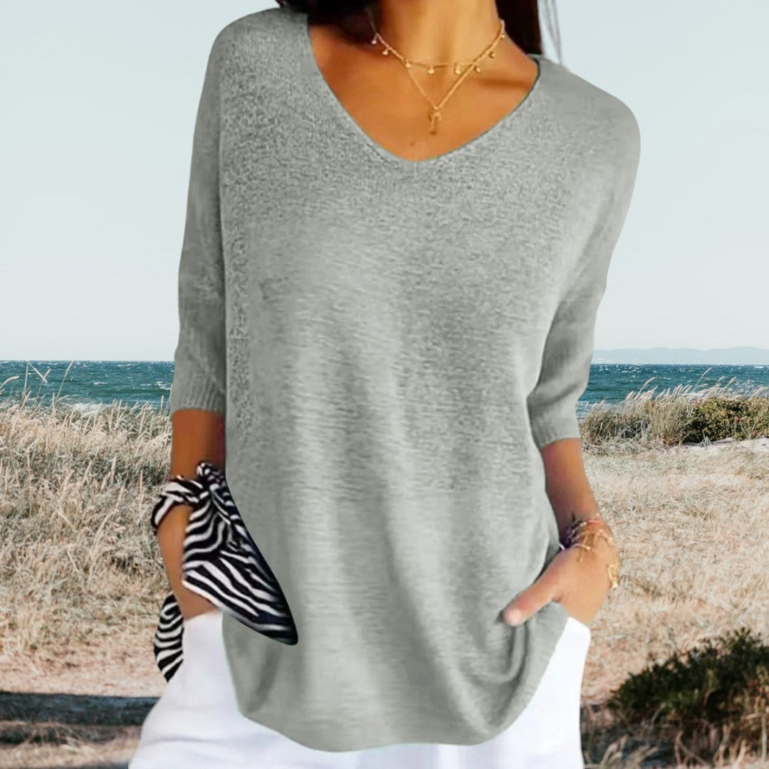 Women’s Summer Blouse with V-Neck and Relaxed Fit