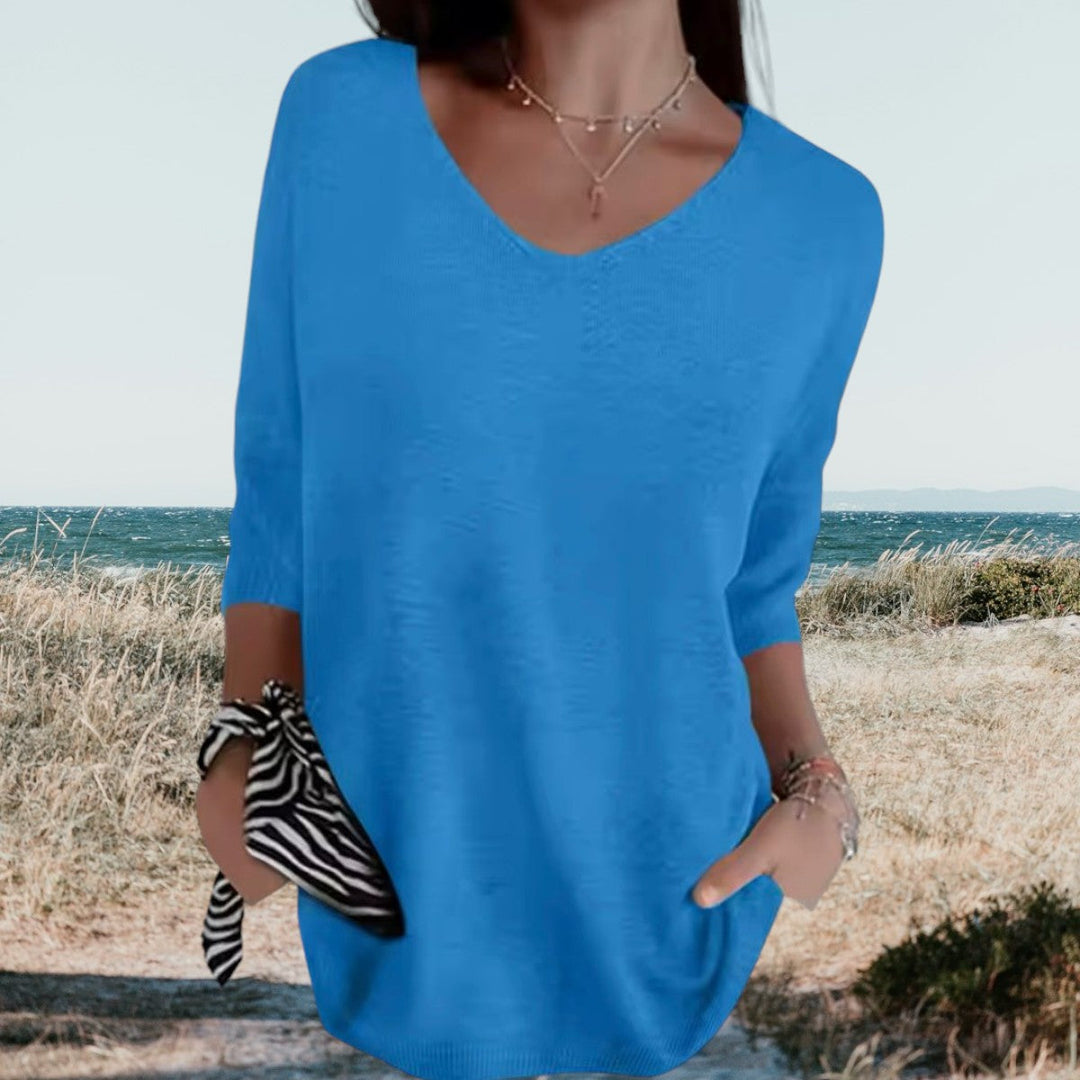 Women’s Summer Blouse with V-Neck and Relaxed Fit