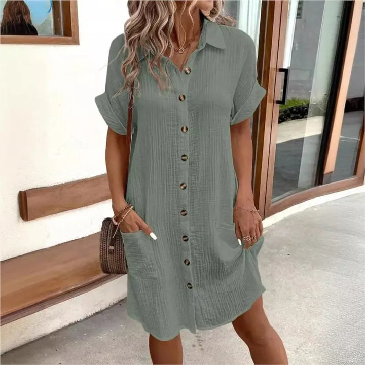 Women’s Summer Mini Dress with Collar and Short Sleeves