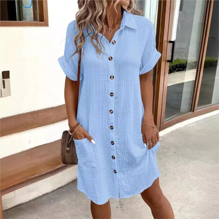 Women’s Summer Mini Dress with Collar and Short Sleeves