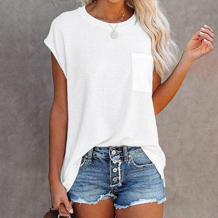 Women’s T-Shirt with Neck Collar and Pocket Detail