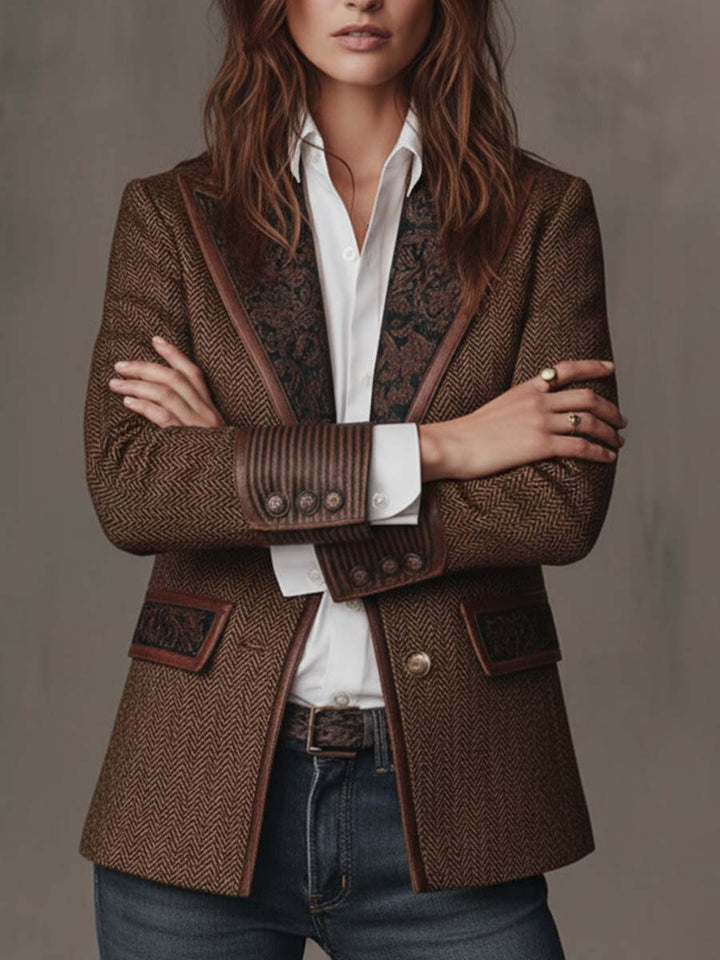 Women’s Tweed Blazer with Printed Panels and Trim