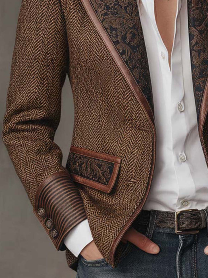 Women’s Tweed Blazer with Printed Panels and Trim