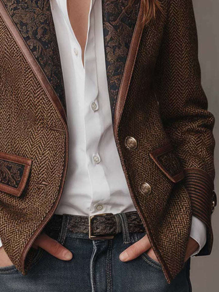 Women’s Tweed Blazer with Printed Panels and Trim