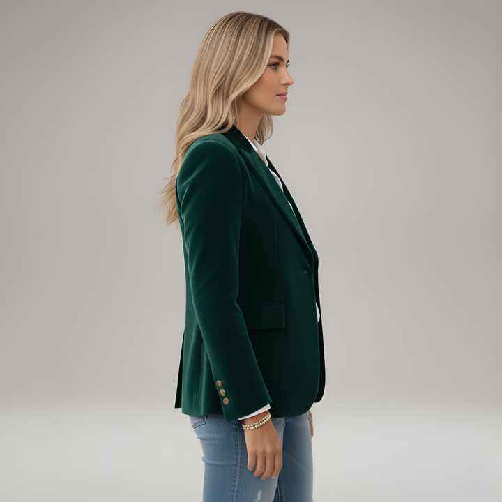Women's Velvet Blazer with One-Button Closure