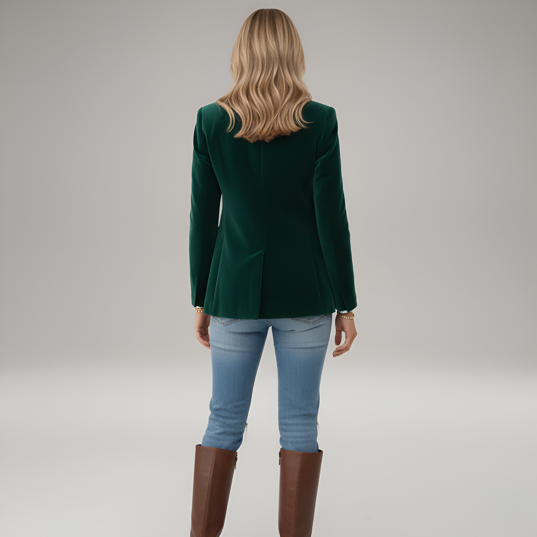 Women's Velvet Blazer with One-Button Closure