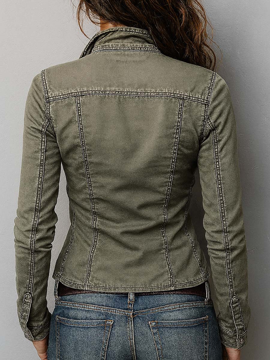 Women’s Zip-Up Top with Front Zipper and Chest Pockets