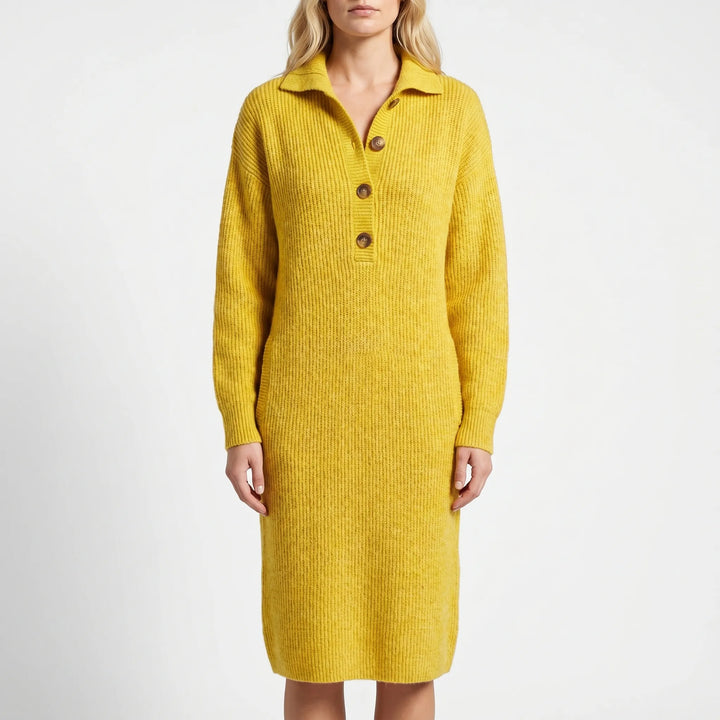 Wovelle - Long-Sleeve Collared Knit Dress