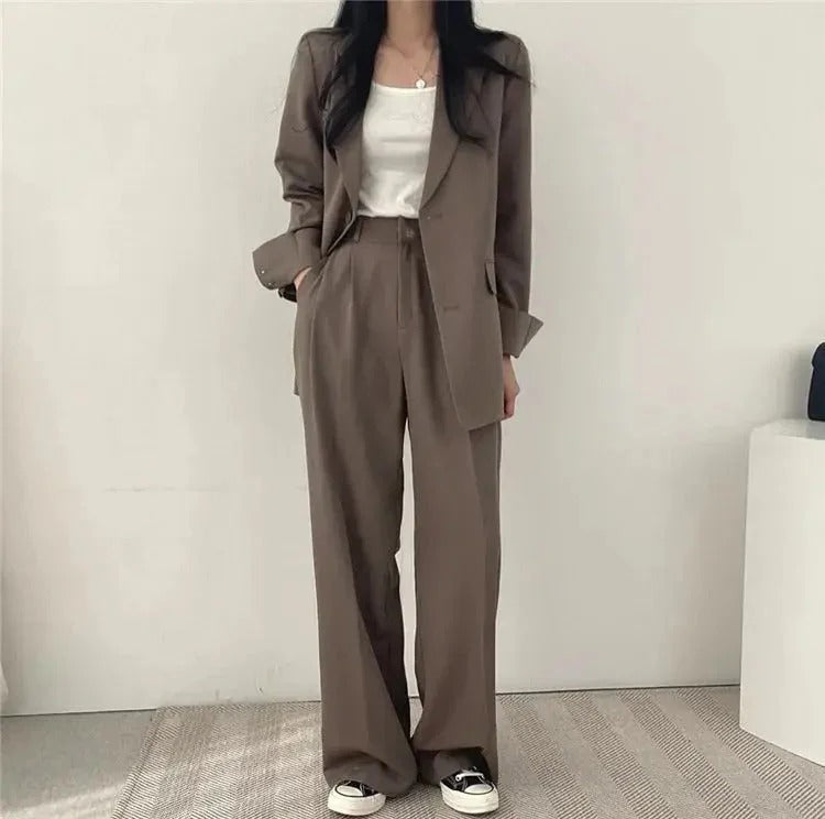 Women’s Suit Set with Tailored Blazer and Wide Leg Trousers