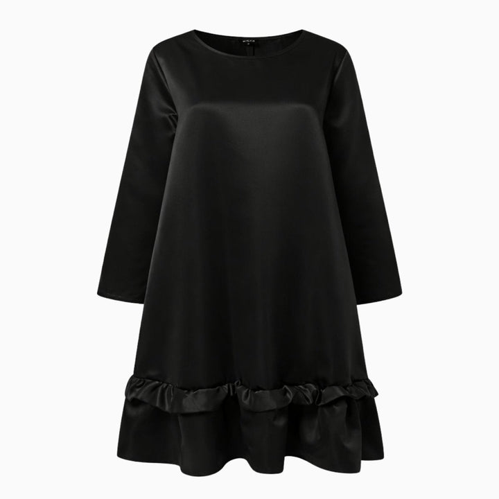 Women’s Satin Dress with Long Sleeves and Ruffle Hem